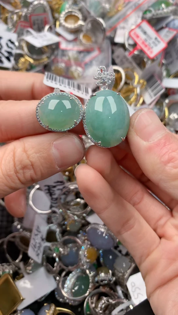 银S925镶嵌戒指翡翠555------6