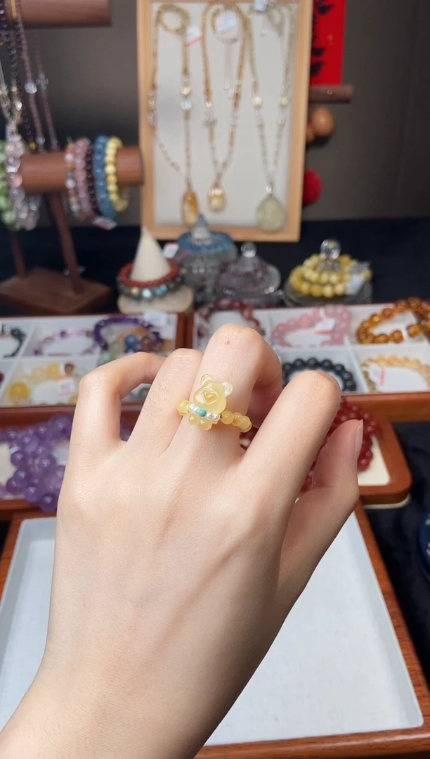 未镶嵌蜜蜡戒指蜜蜡小熊戒指