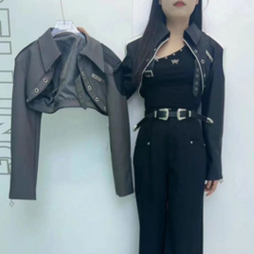 【小依专享】W1336025B新款时尚韩版休闲外套-6025短款上衣黑色长袖