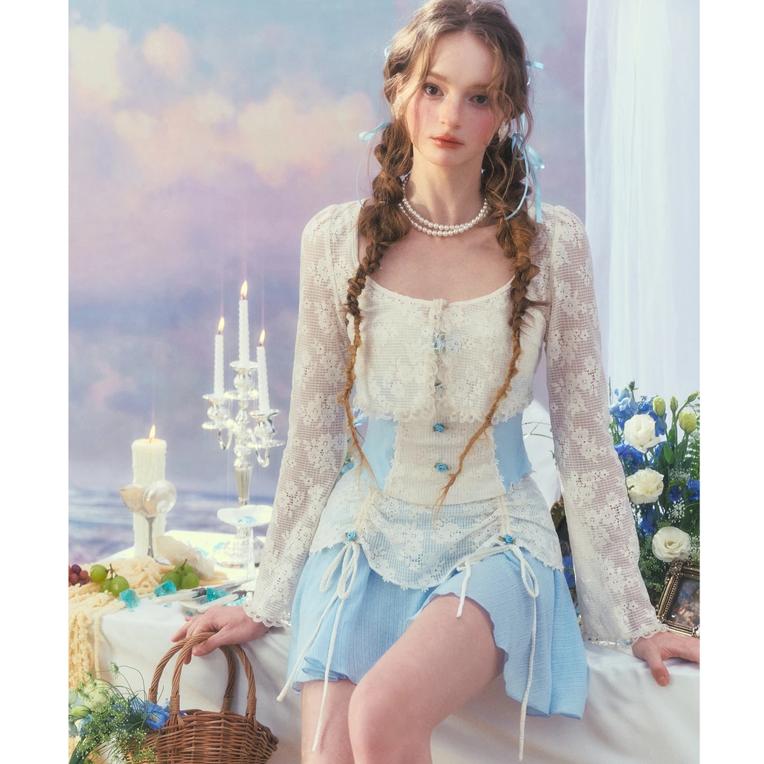 LaceMade 海盐花屿 法式清新甜美设计感吊带半裙开衫三件套小个子