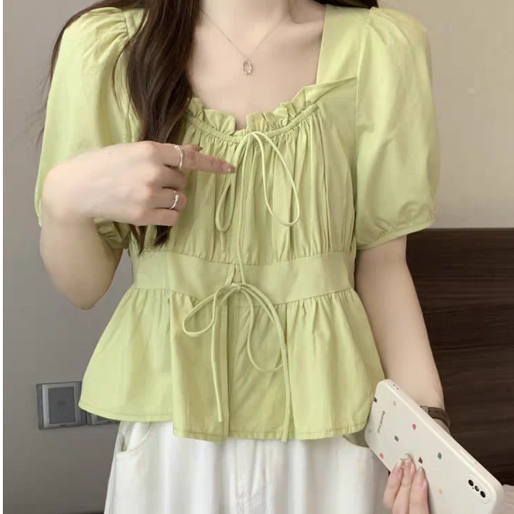 （现货）大码法式气质方领夏款减龄遮肚显瘦衬衫设计感洋气上衣 228