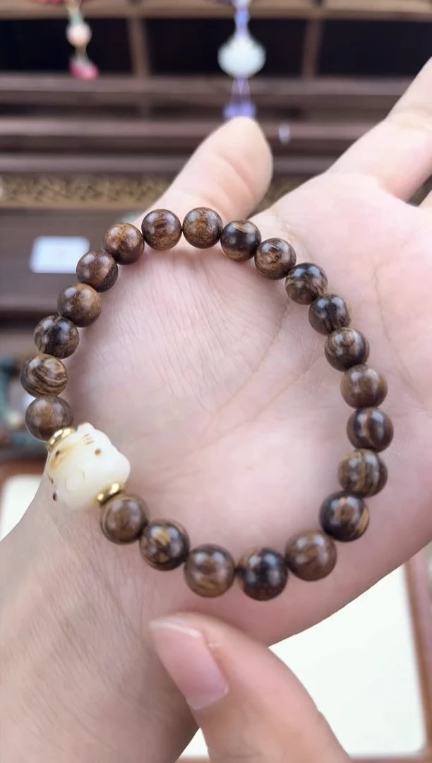 【闪购商品】贡木无事牌贡木带猫猫单圈手串009