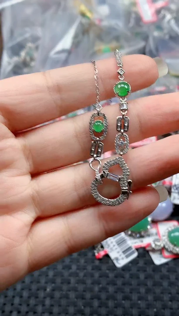 银S925镶嵌戒指翡翠天然A货缅甸翡翠