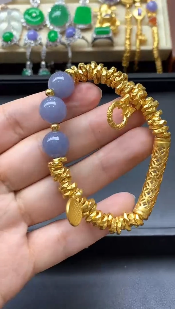 足金镶嵌手链翡翠582-中国好珍宝