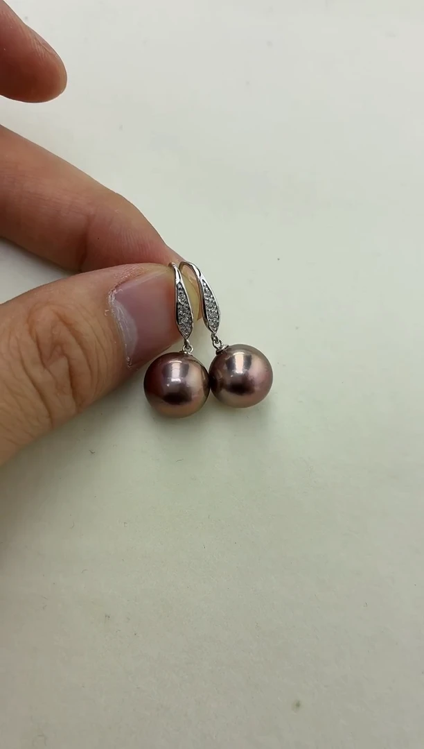 银S925镶嵌DA淡水珍珠紫珠耳钩12-13 BQ185
