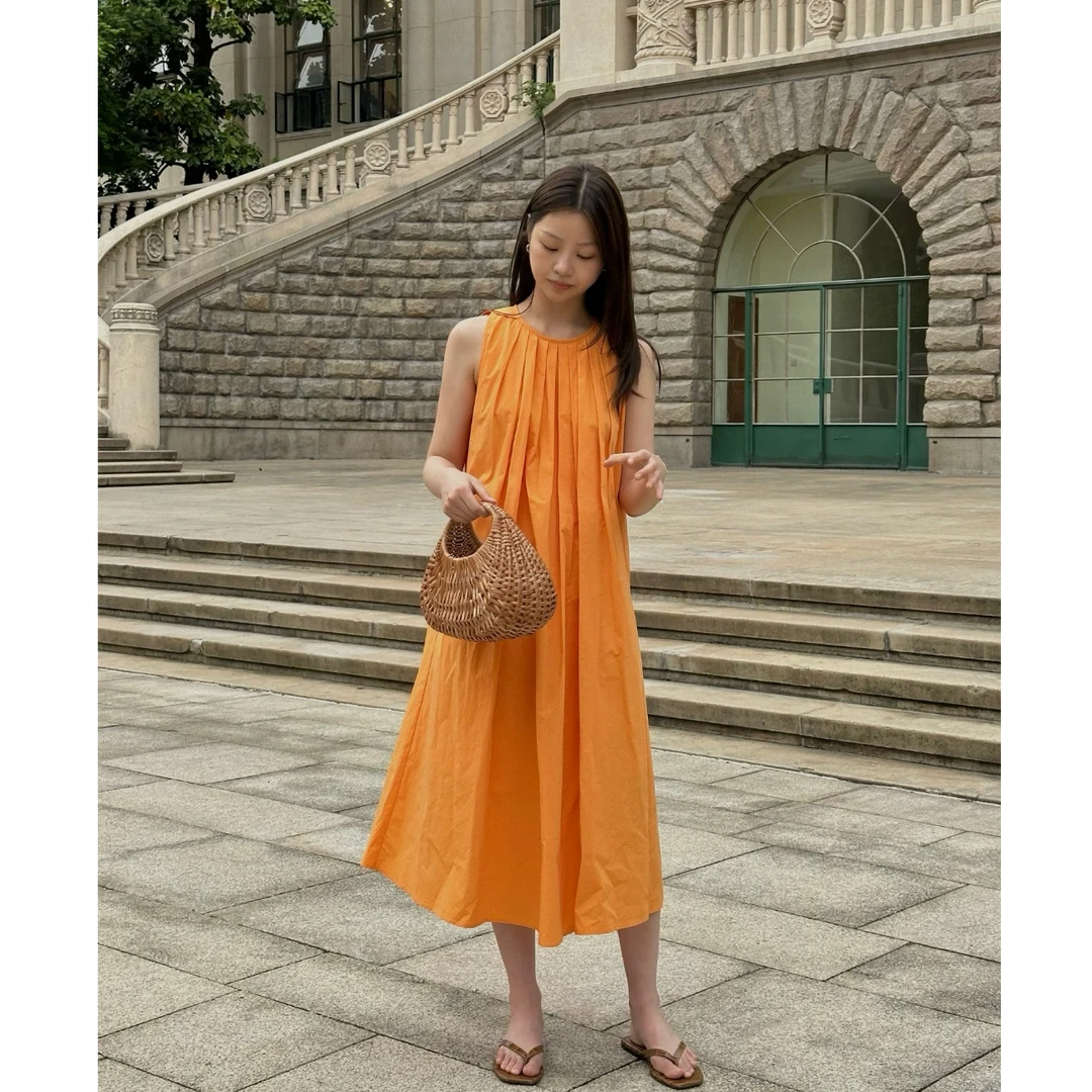 十三行ACME-夏季福秒圆领压褶背心裙#1509