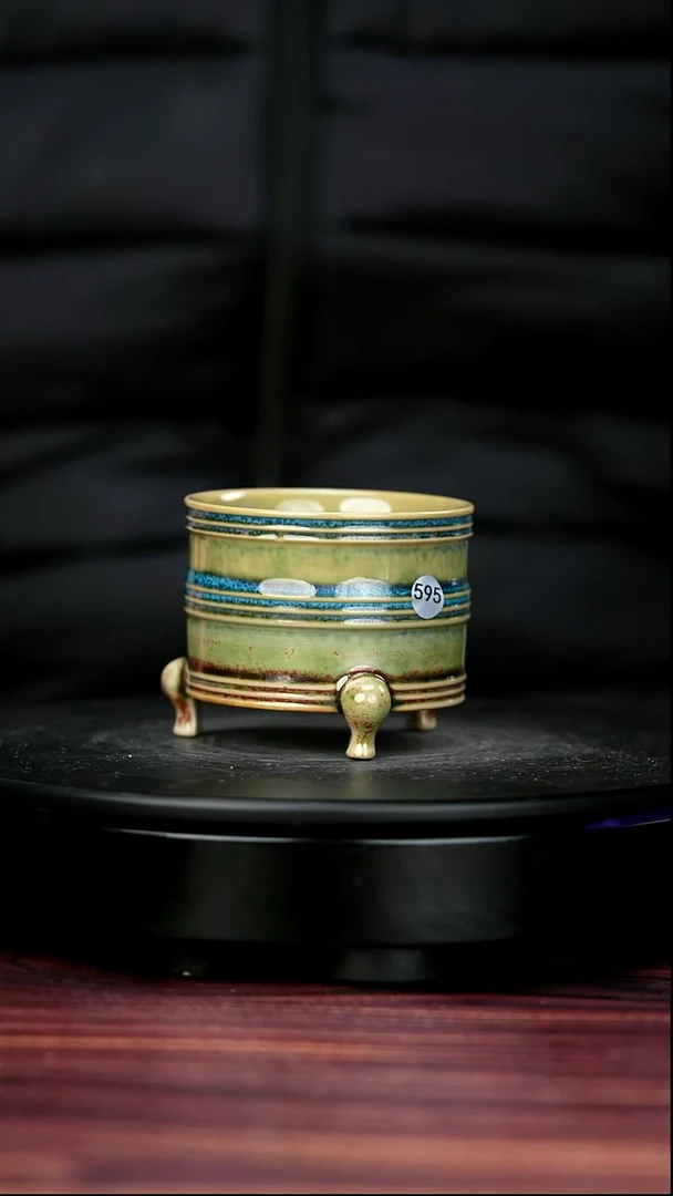 盖碗瓷595#李盼龙一级品原矿钧瓷三足奁