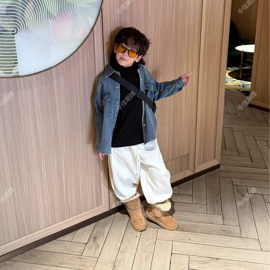 令佳潮牌冬款儿童中性百搭韩版牛仔加绒外套3295