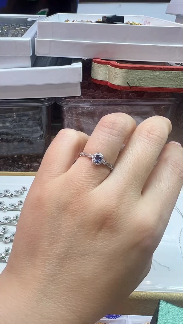 戒指蓝宝石银S925镶嵌1120m014多样性发一