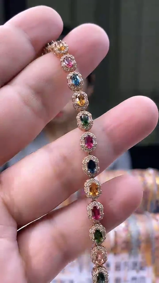 手链银S925镶嵌碧玺3554345354354354