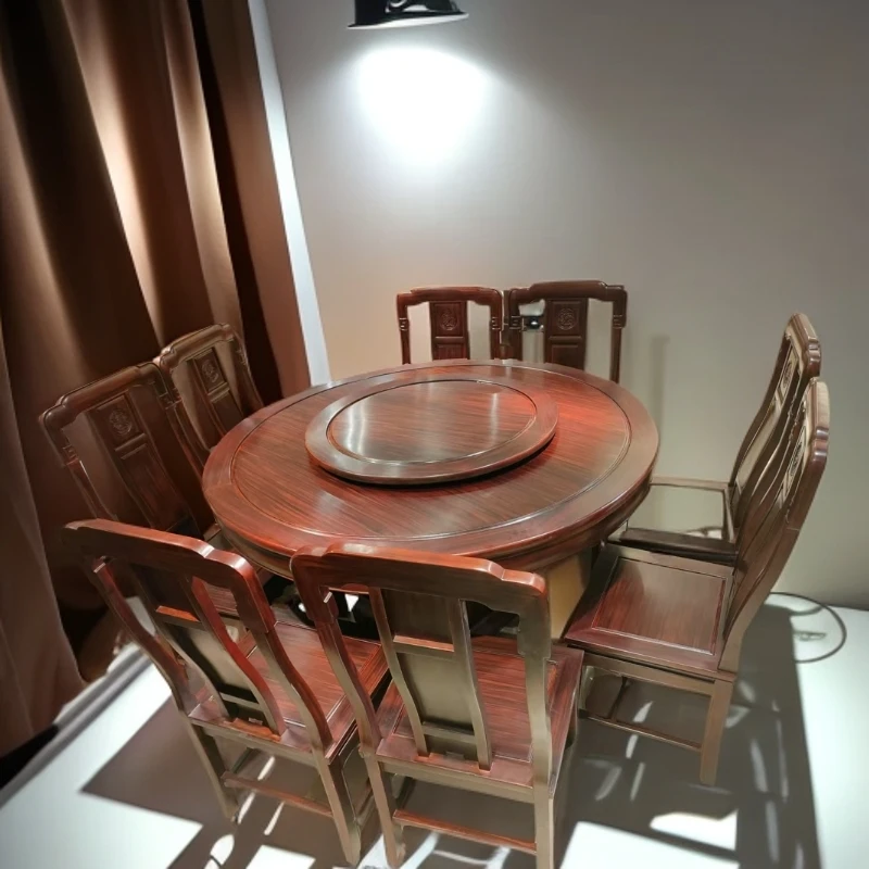 酸枝圆台 餐桌 餐椅新中式酒店家用简约古典饭桌圆形雕花
