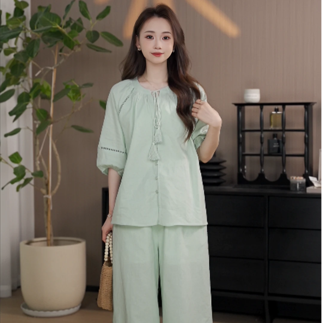 【盼盼原创】休闲风慵懒风女装立领时尚时尚套装欧若精灵风赫本风