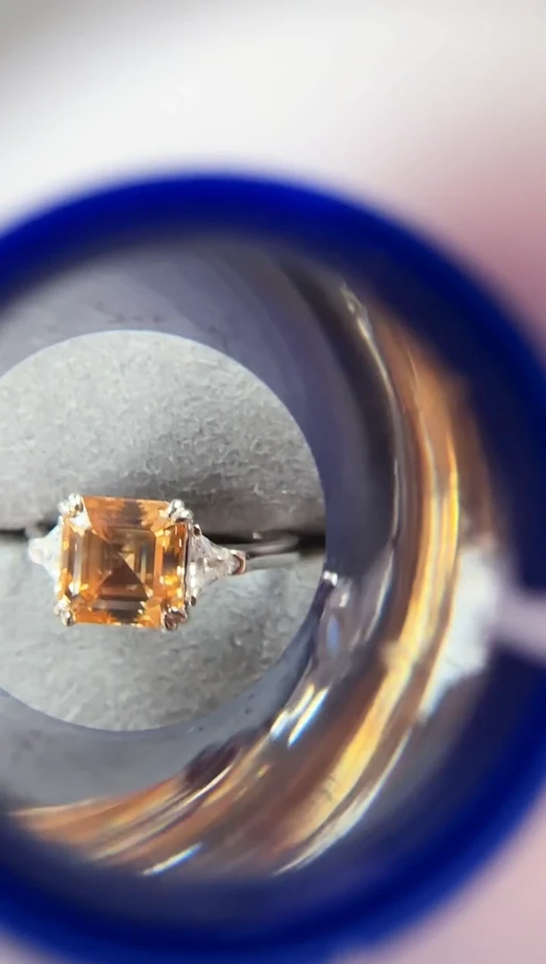 主播定制链接 黄色方形戒指3ct 定制圈口