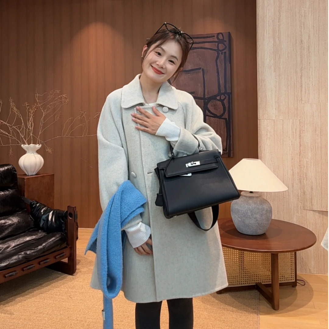 9801 小个子双面羊毛大衣纯色简约百搭中长款通勤休闲外套时尚