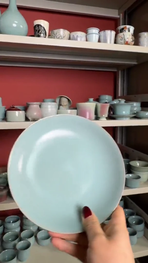 【闪购商品】杯57汝瓷纯手工外刻莲瓣盘（微微不完美）