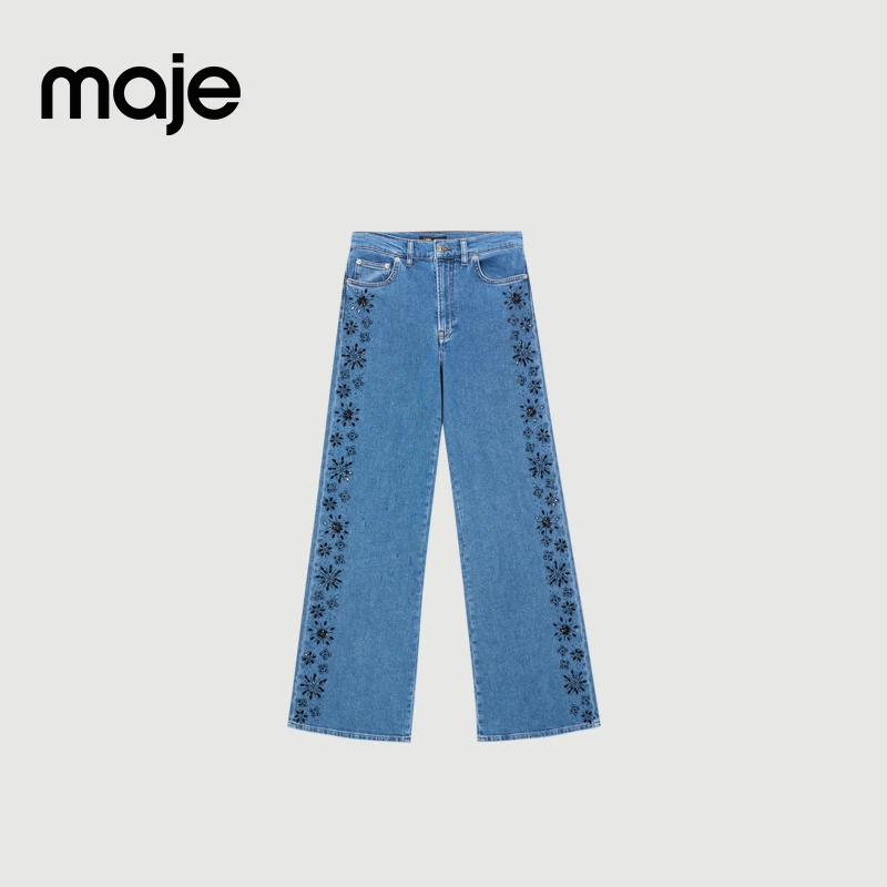 Maje 2025春夏新款女装时尚休闲洋气蓝色牛仔裤长裤MFPJE00707