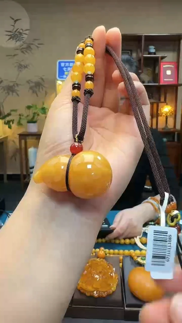 琥珀吊坠(不含链)未镶嵌天然保真蜜蜡葫芦套装（送绳子）