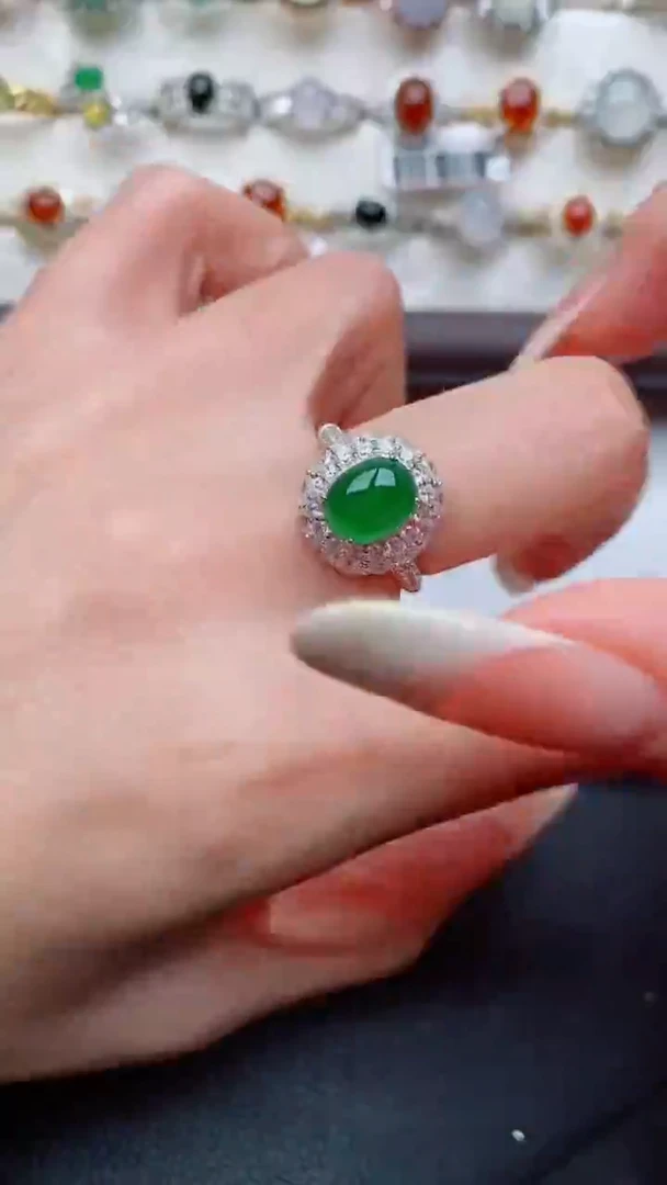 银S925镶嵌戒指翡翠...