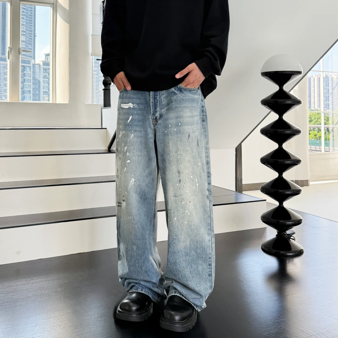 YearnObtainRainbow泼墨直筒cleanfit水洗牛仔裤美式复古松弛阔腿