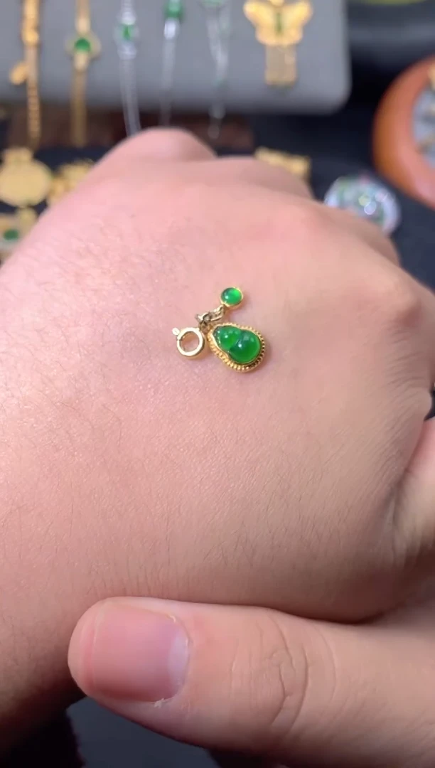 吊坠(不含链)银S925镶嵌翡翠蛋面葫芦万能扣