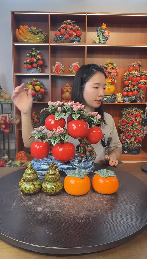 陶瓷六苹果树摆件