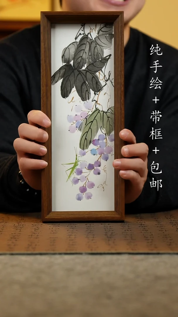 国画纯手绘国风国画：画芯+摆台