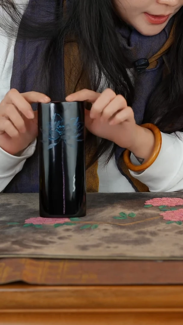 金丝楠乌木手工彩绘戗金茶则