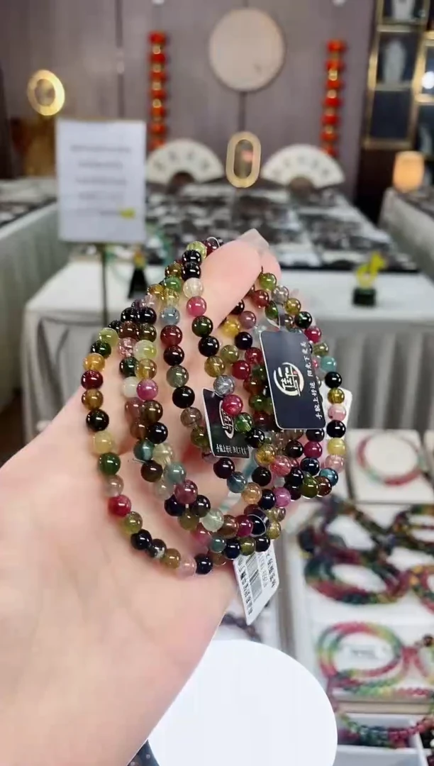 老矿碧玺色标彩虹透体单圈手串5mm+未镶嵌碧玺dan多样性发货一条