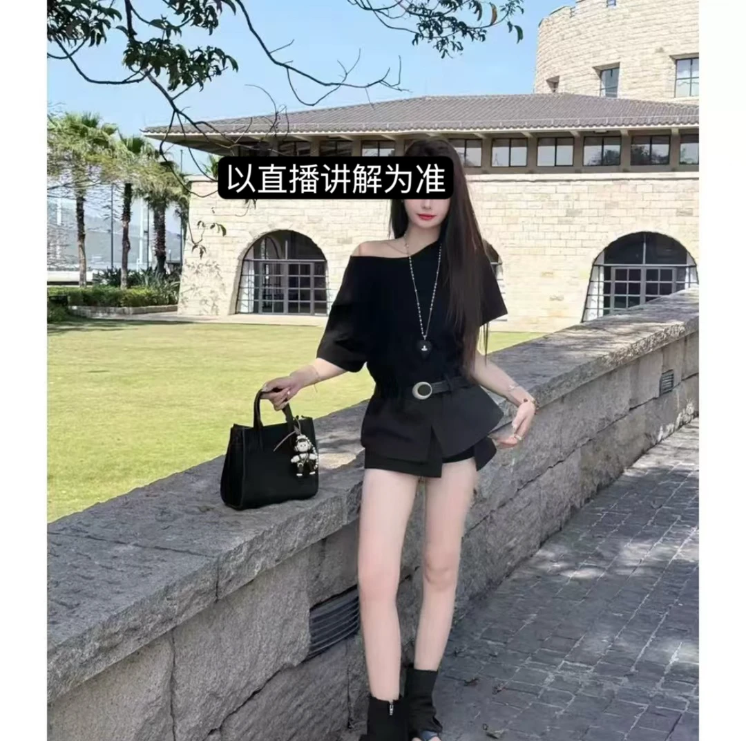 chic高级感拼接休闲显瘦百搭收腰T恤