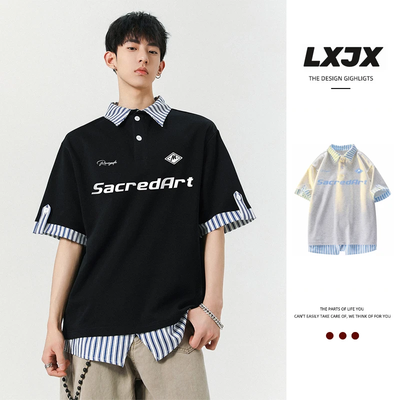 LXJX洛希极限2025美式潮牌衬衫夏季新款重磅短袖T恤男女宽松上衣