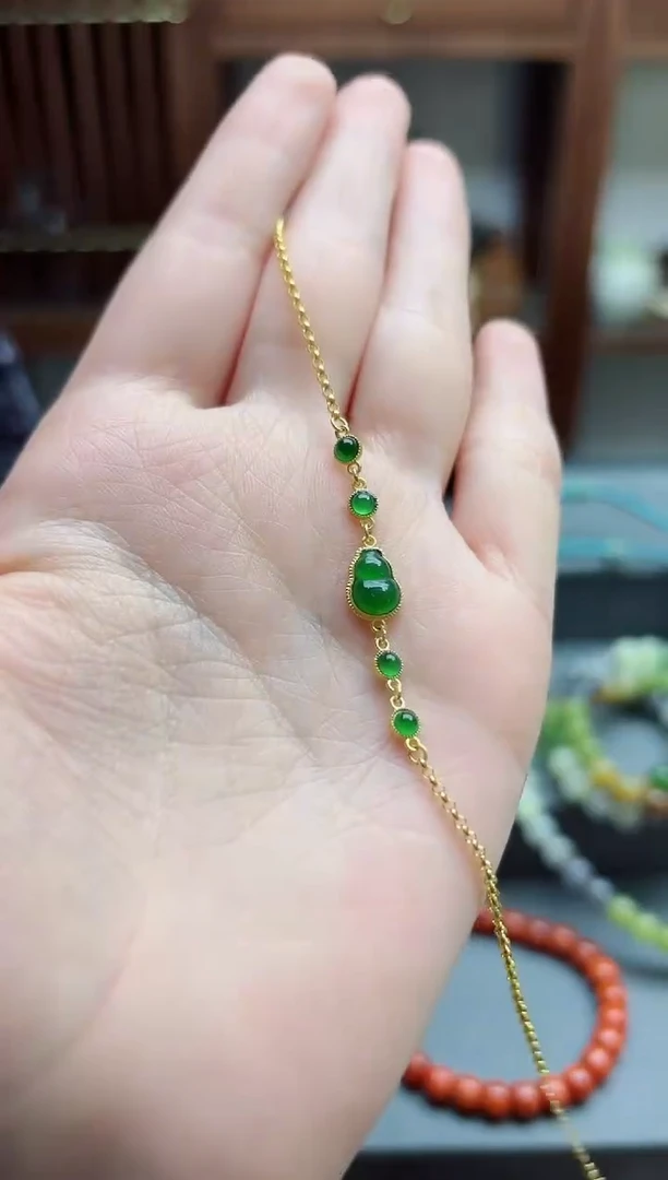 【闪购商品】翡翠手链18K金镶嵌18k金翡翠手链WY