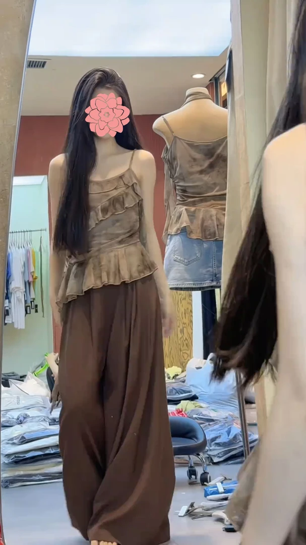 复古辣妹风吊带背心阔腿裤套装女2025夏季新款休闲气质两件套女装
