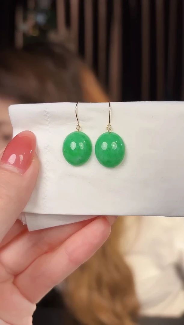 【闪购商品】翡翠耳饰18K金镶嵌缅料A货/支持复检/一件