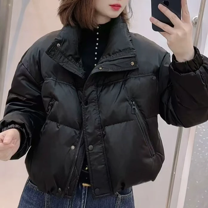 欧货拉链口袋立领羽绒服女2025冬新款宽松显瘦百搭时尚加厚短外套