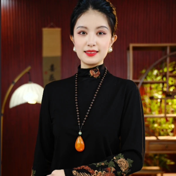 [金兰]观江南婷婷气质优雅百搭新中式刺绣打底衫GJN78931