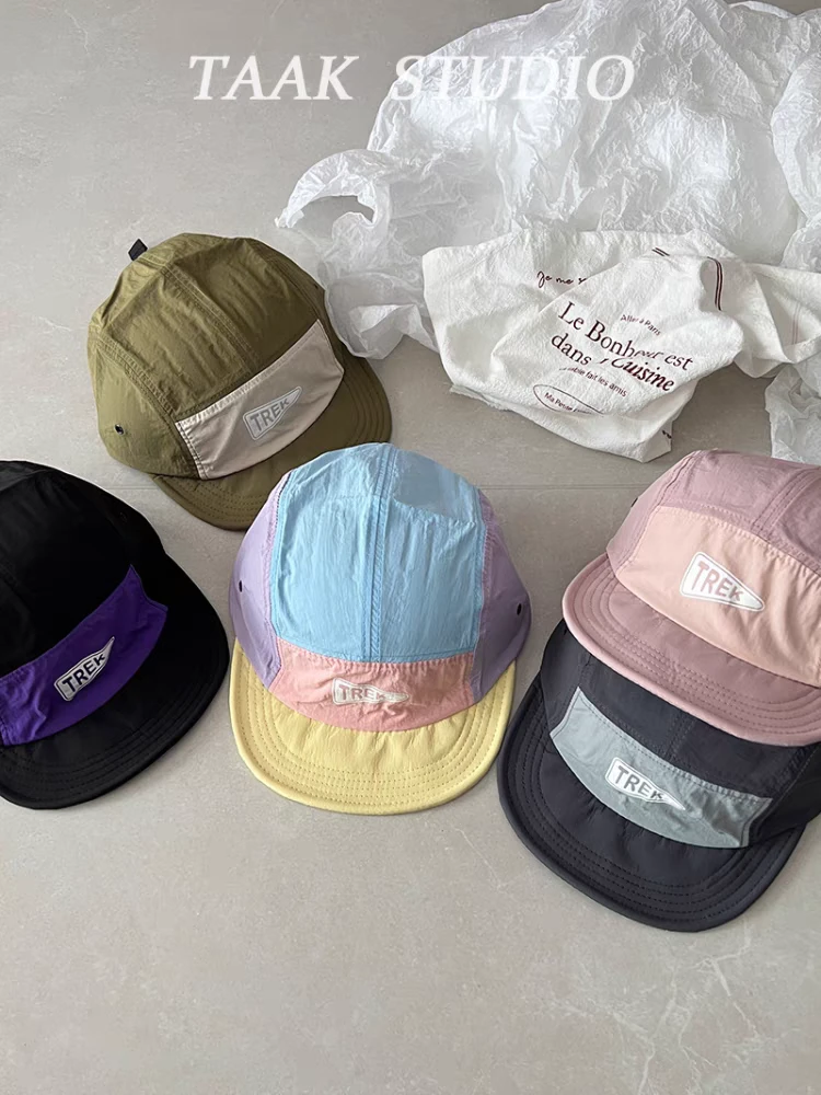 韩系五片拼色速干棒球帽男女夏季户外轻薄透气遮阳鸭舌帽软檐百搭