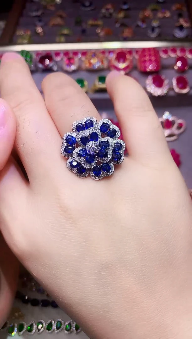 戒指蓝宝石银S925镶嵌....