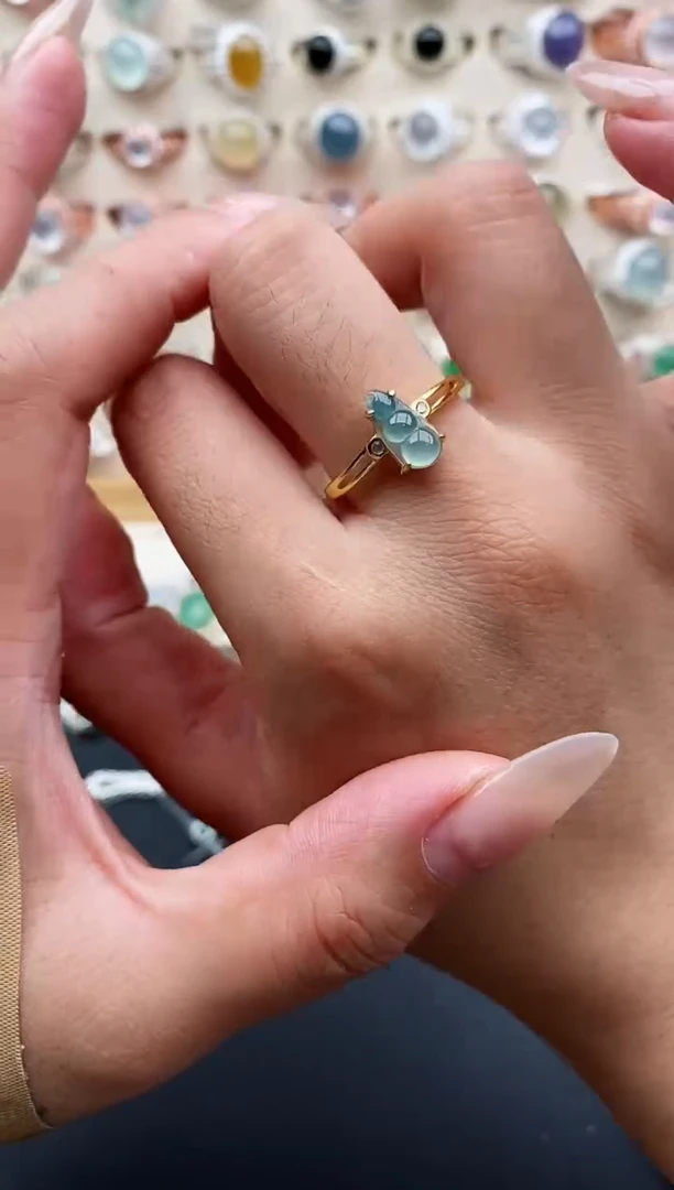 银S925镶嵌戒指翡翠缅甸翡翠A货22  2-4