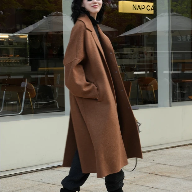 毛呢大衣 宽松廓形翻领落肩外套 YLM001329