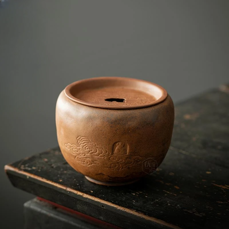 【嘉措甄选】粗陶柴烧建水茶渣水盂陶瓷功夫茶具桌面茶盂废水茶渣缸