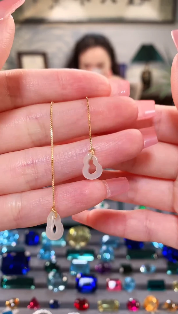 银S925镀金镶嵌和田玉耳饰和田玉耳线