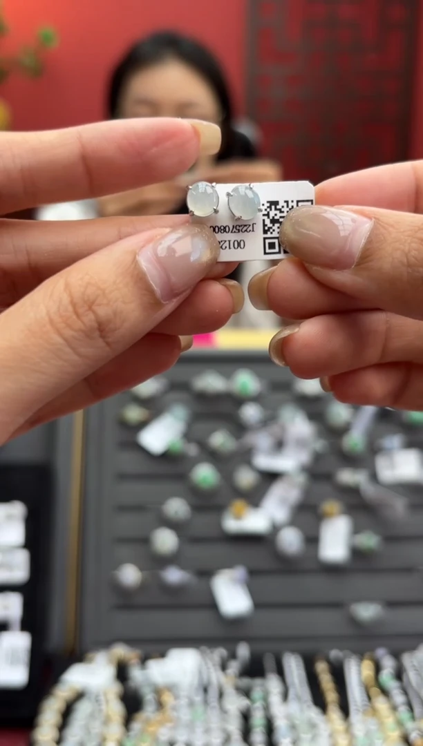 银S925镶嵌翡翠耳饰80085