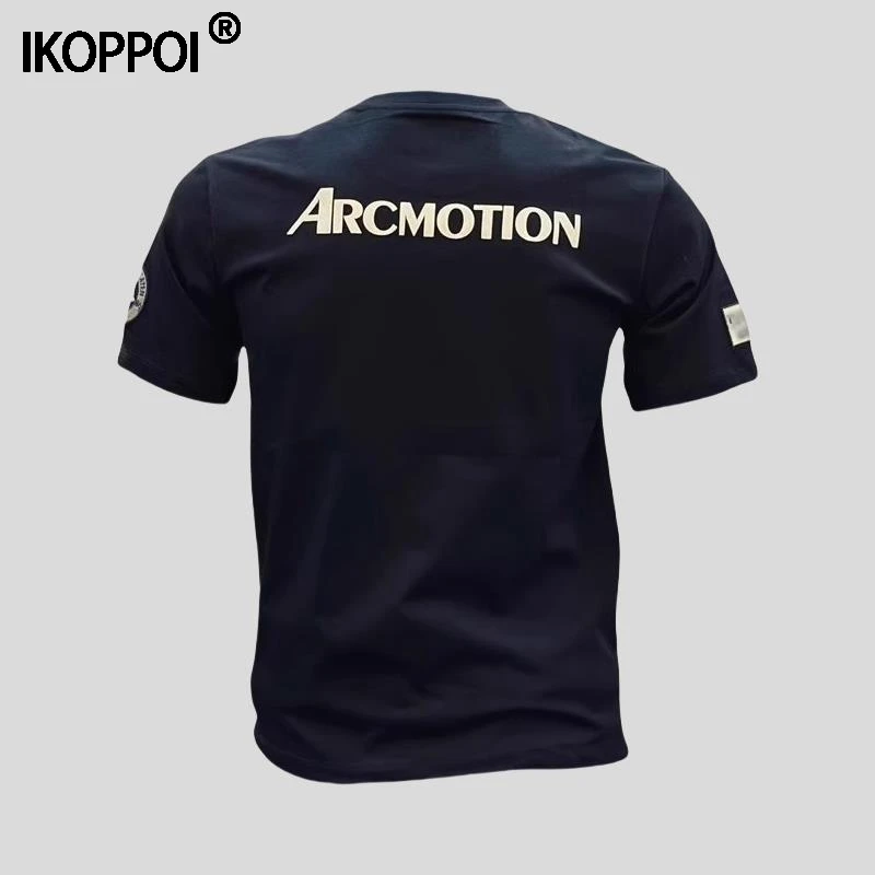 高端轻奢刺绣莱卡棉短袖T恤男夏季新款圆领透气印花透气半袖上衣