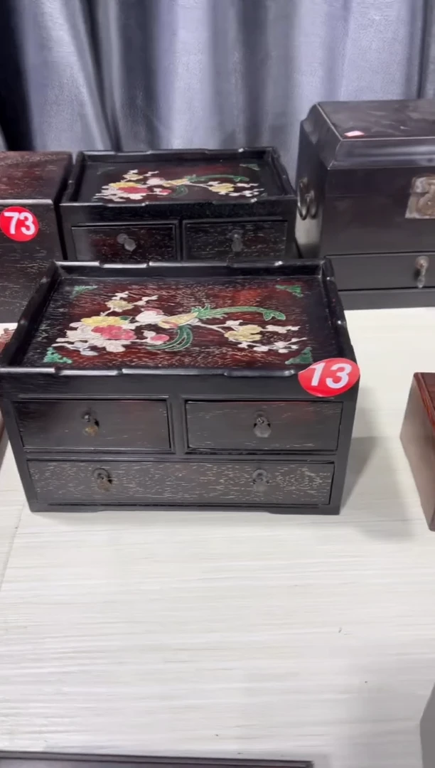 木木 非洲紫檀螺钿镶嵌三抽屉都成盒储物盒