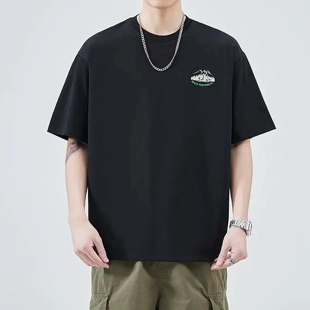 男士短袖T恤潮牌棉质男生2025新款夏季潮流上衣半袖宽松印花体恤