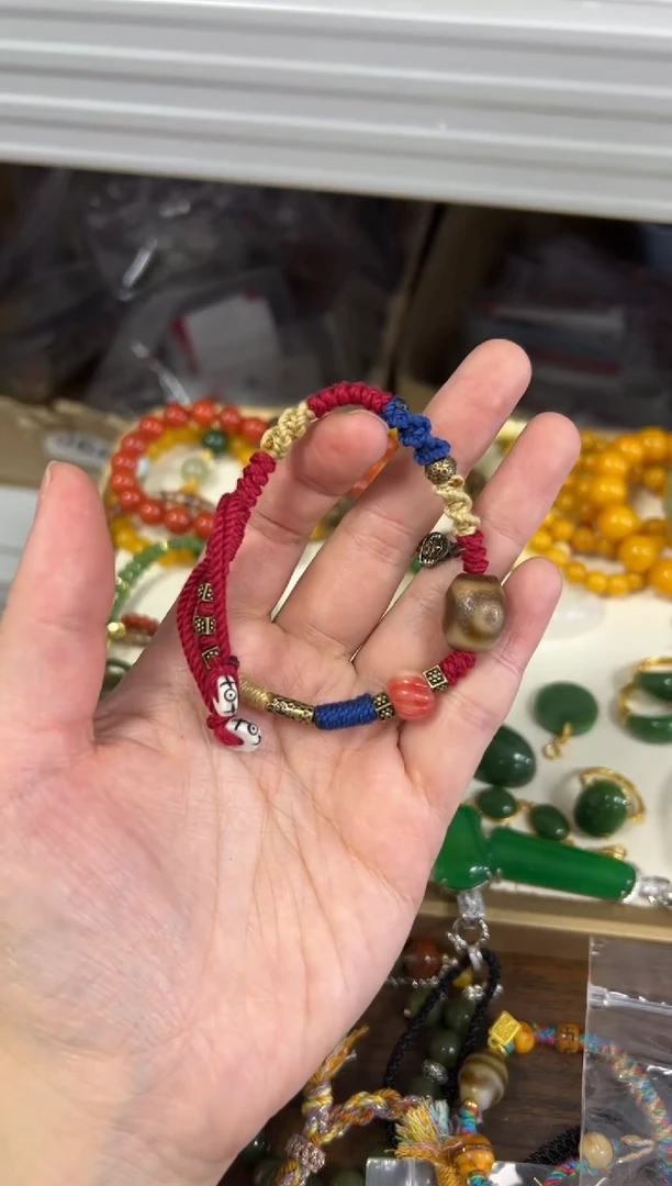 未镶嵌手链玛瑙/玉髓风化三眼玛瑙珠编制手绳[41]