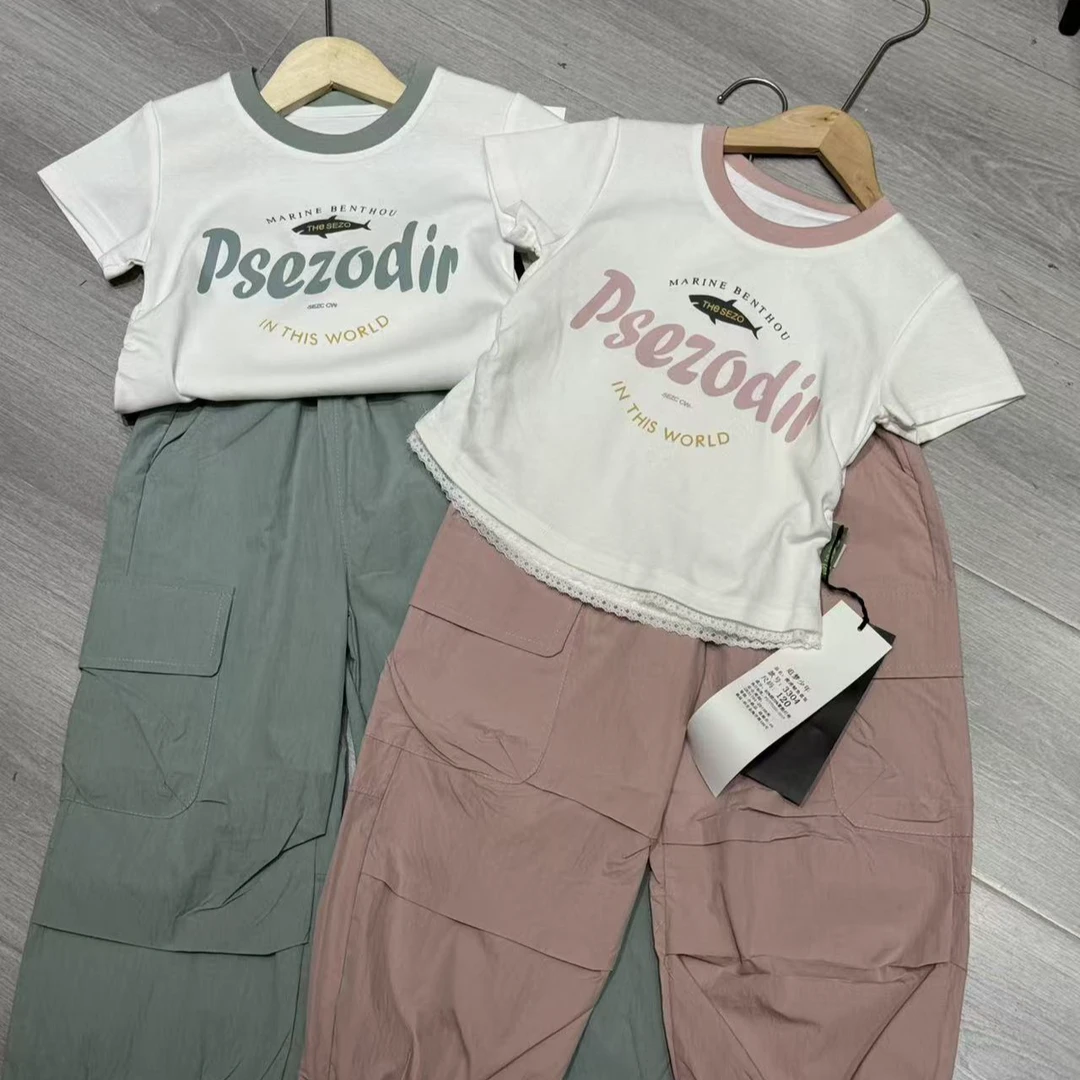 追追胸前字母辣妹工装裤夏季女宝套装