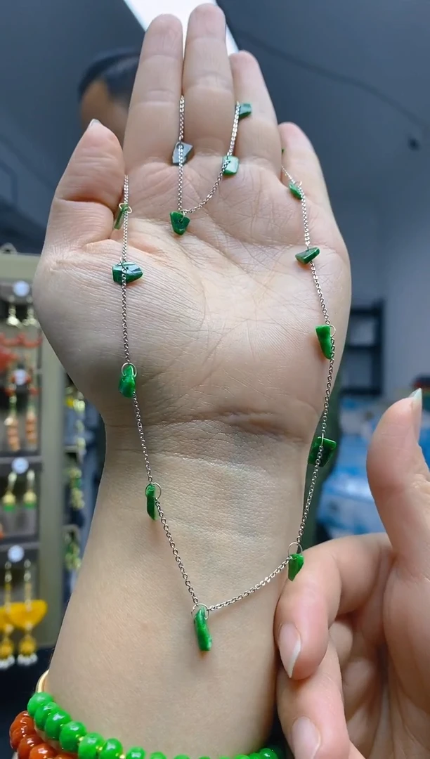 【闪购商品】翡翠耳饰银S925镶嵌0138翡翠锁骨链