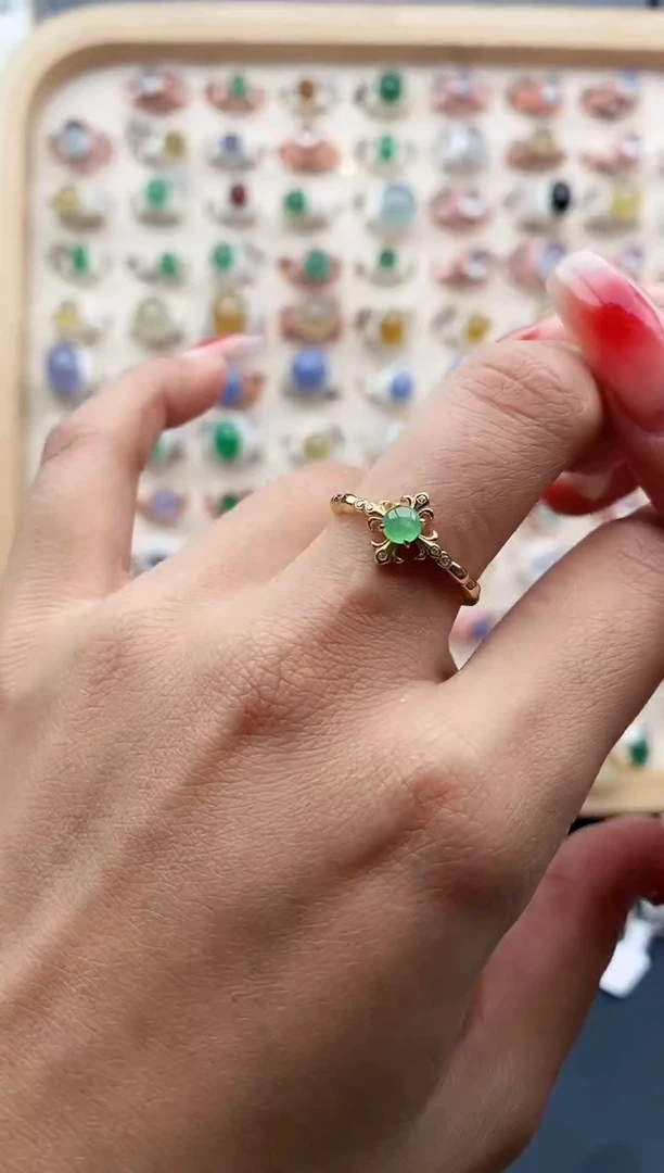 【闪购商品】翡翠戒指银S925镶嵌缅甸天然A货翡翠111 7+2