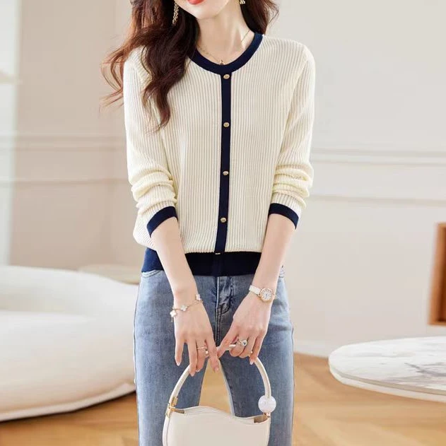 【拼色圆领】女秋冬装新款圆领拼色长袖气质遮肉打底衫百搭上衣